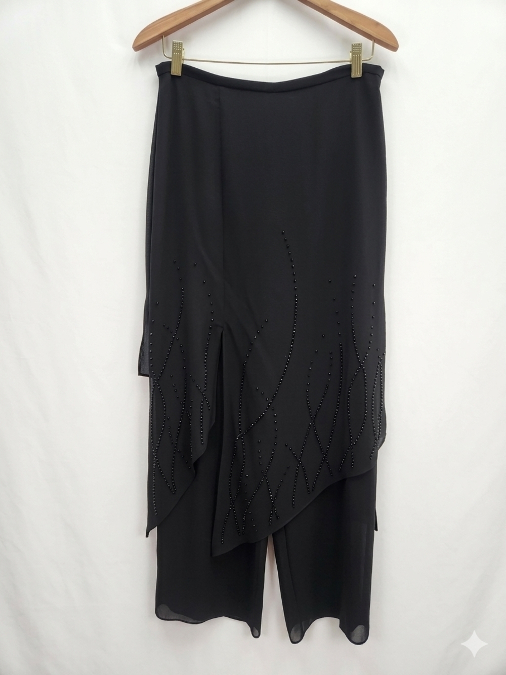Vtg Asymmetrical Black Beaded Overlay Pants Size 10P